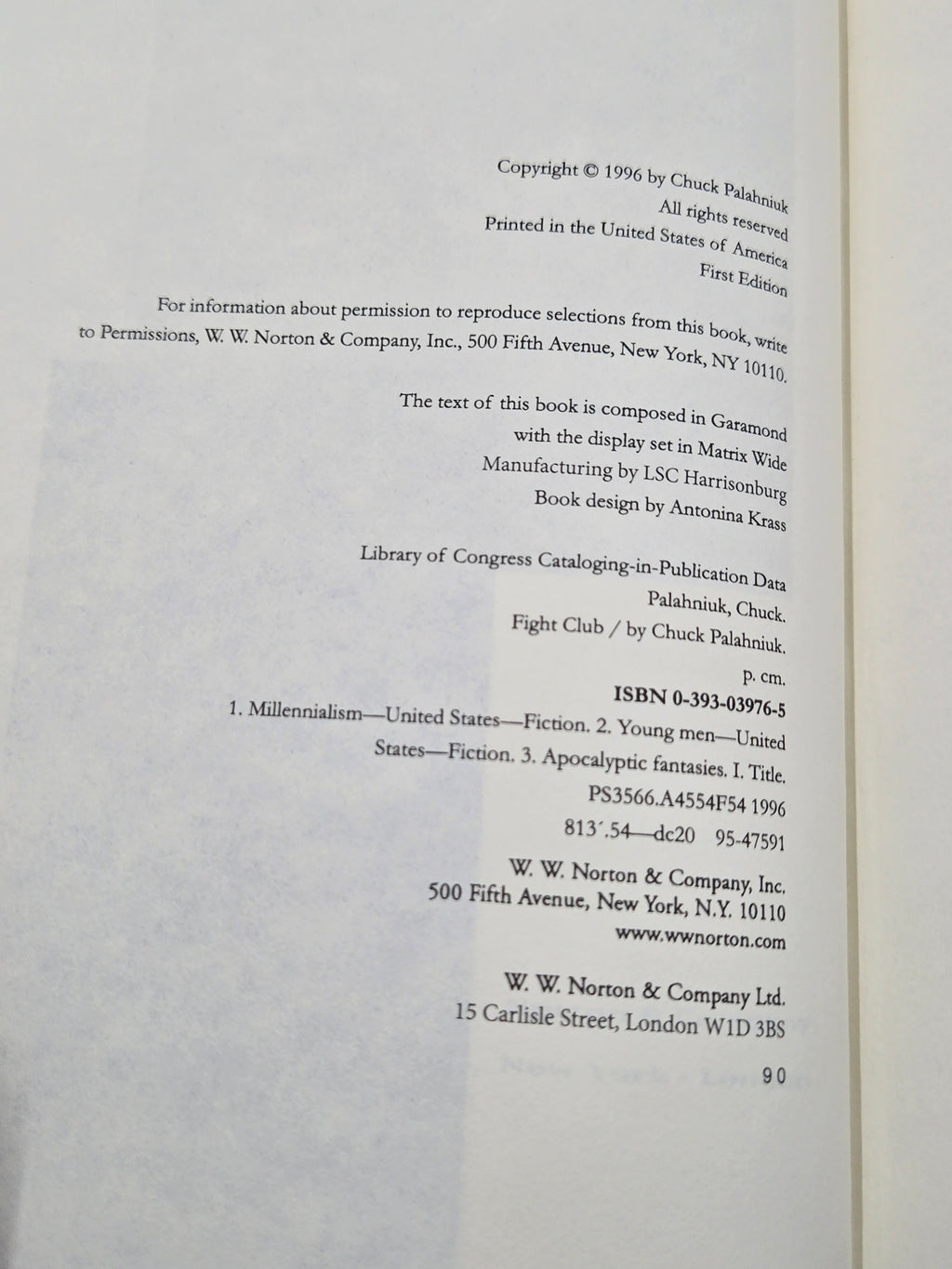 Fight Club (1996 First Edition Hardcover) by Chuck Palahniuk - Preowned